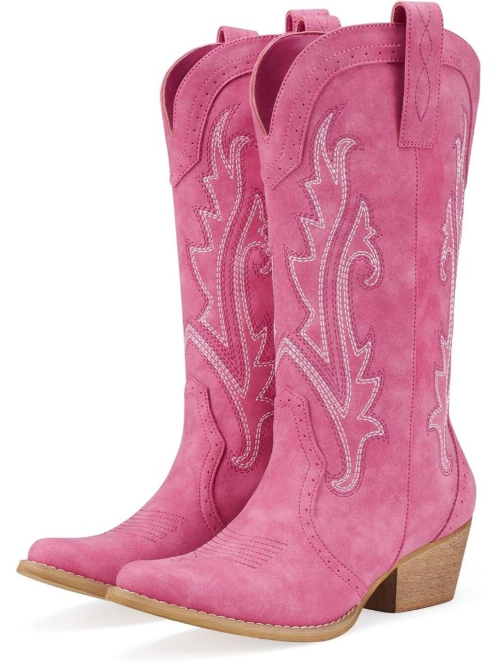 Women's Tango Red Embroidery Block Heel Pointed Toe Knee High Cowgirl Boots